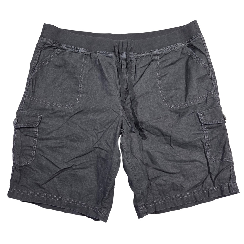 White Stagg Womens 18W Black Linen Blend Cargo Shorts Elastic‎ Drawstring Beach